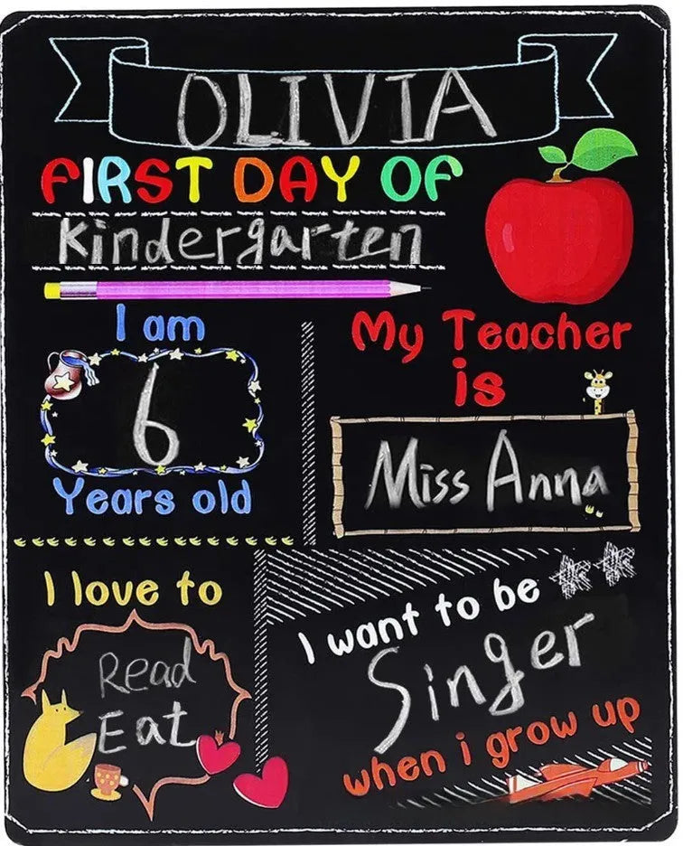 Wooden first day of school blackboard ornament with density plate construction