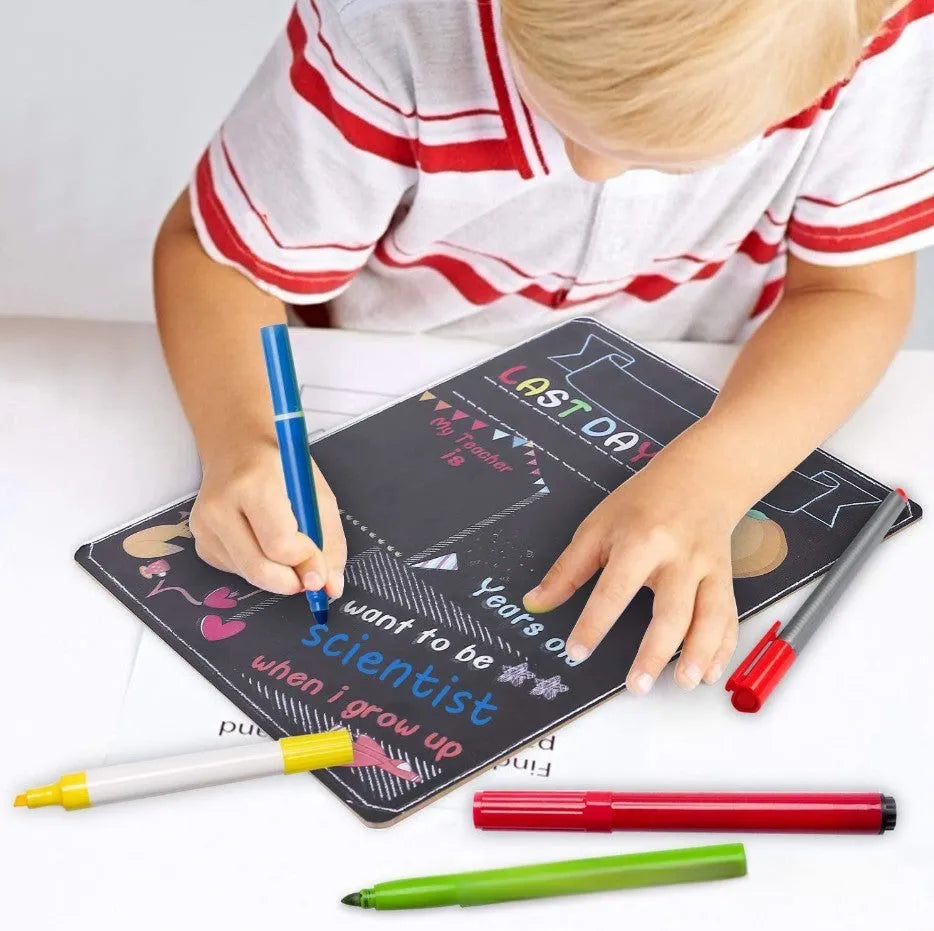 Wooden first day of school blackboard ornament with density plate construction