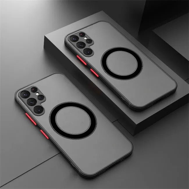 Samsung magnetic suction frosted phone case in black with TPU edge and PC hard back