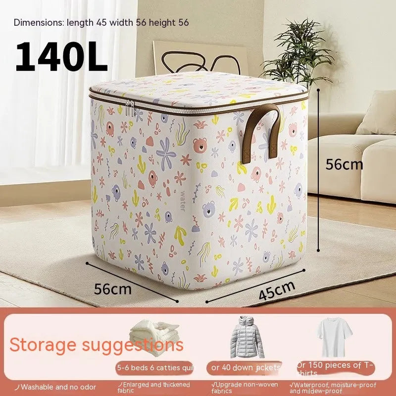Non-woven fabric storage box with cartoon bear joint-name design, 100L capacity, cube shape for stacking in bedroom