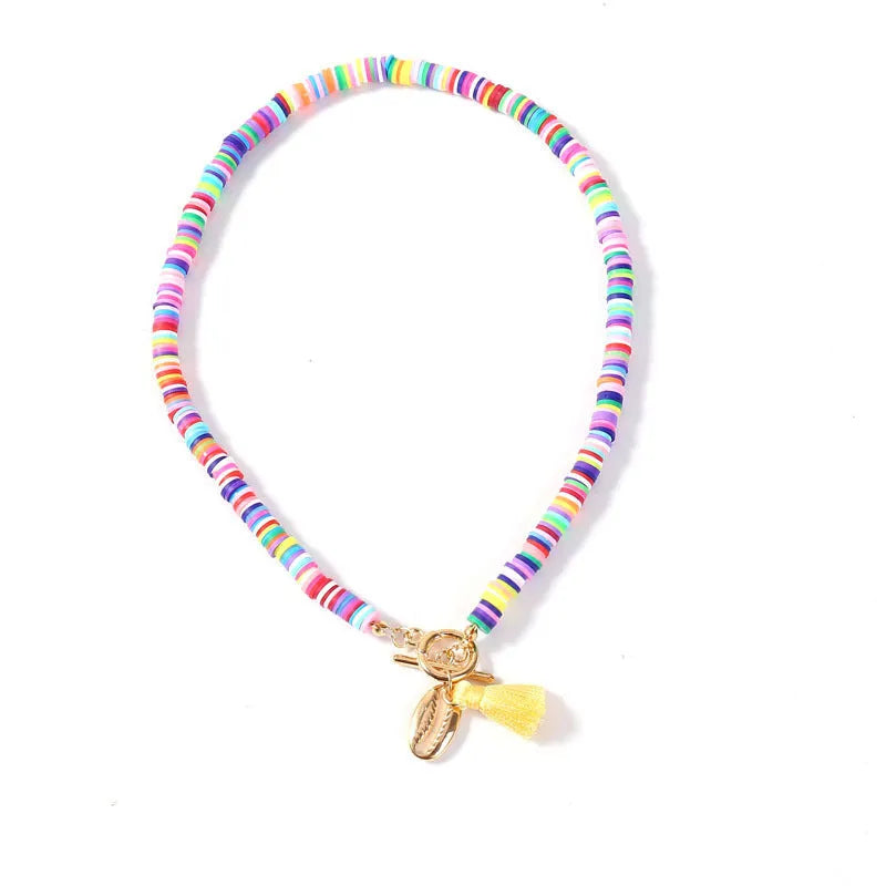 Bohemian shell necklace with tassel for women, 40cm adjustable chain, blue colour option