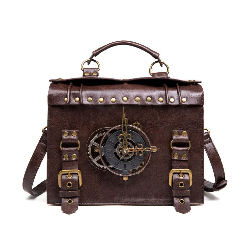 Bronze steampunk industrial retro shoulder bag with metal hardware 25x21x9cm