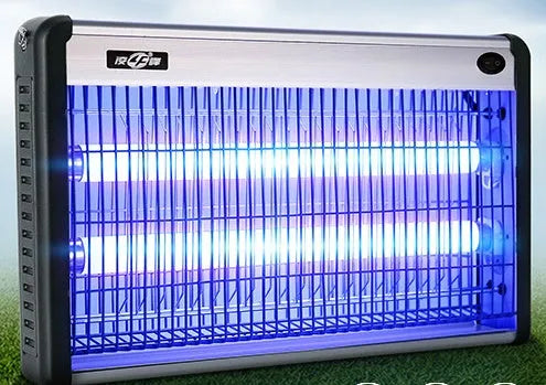 White plastic electric mosquito killer lamp with UV light tubes and metal electric grid for indoor insect control
