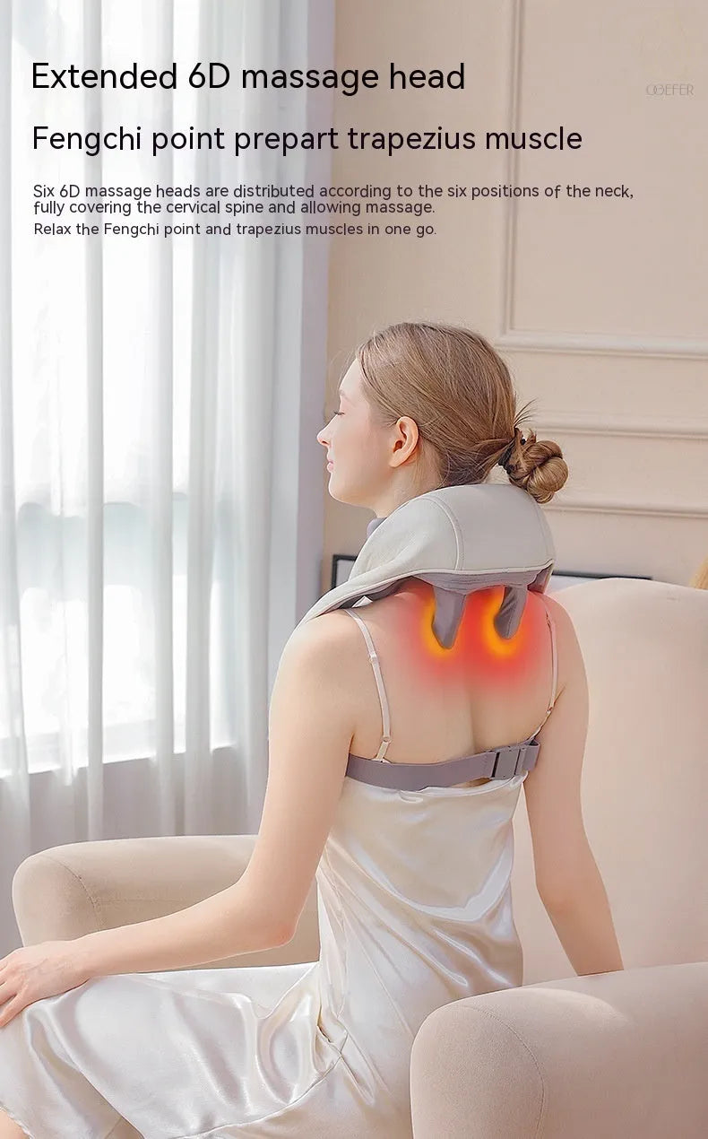 Milky white rechargeable electric shoulder and neck kneading massager with USB cable