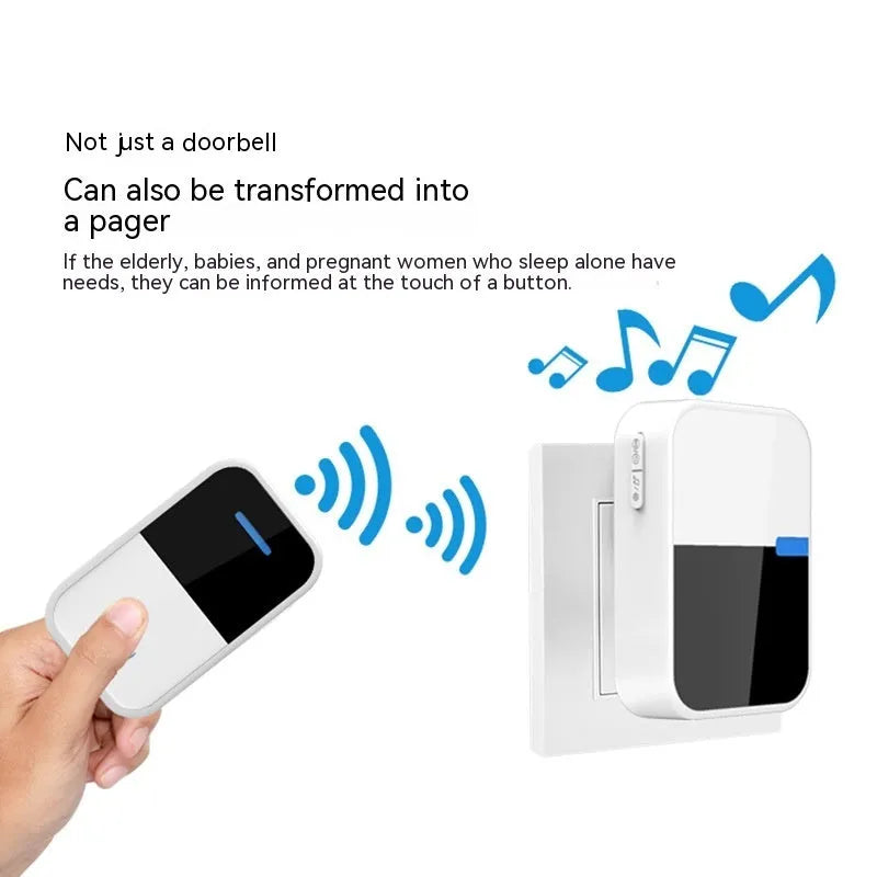 Modern white plastic wireless doorbell with receiver and transmitter units showing compact dimensions