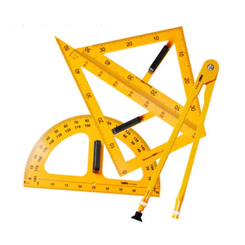 Orange and black plastic triangle ruler and protractor set for mathematics teaching