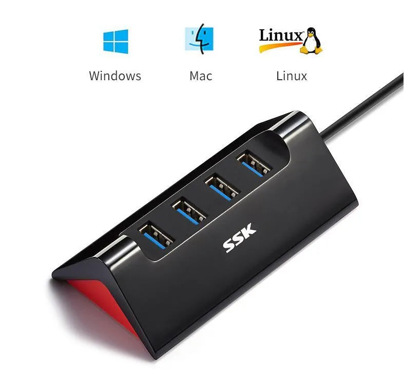 Black USB computer expansion dock with multiple USB ports and compact ABS plastic construction