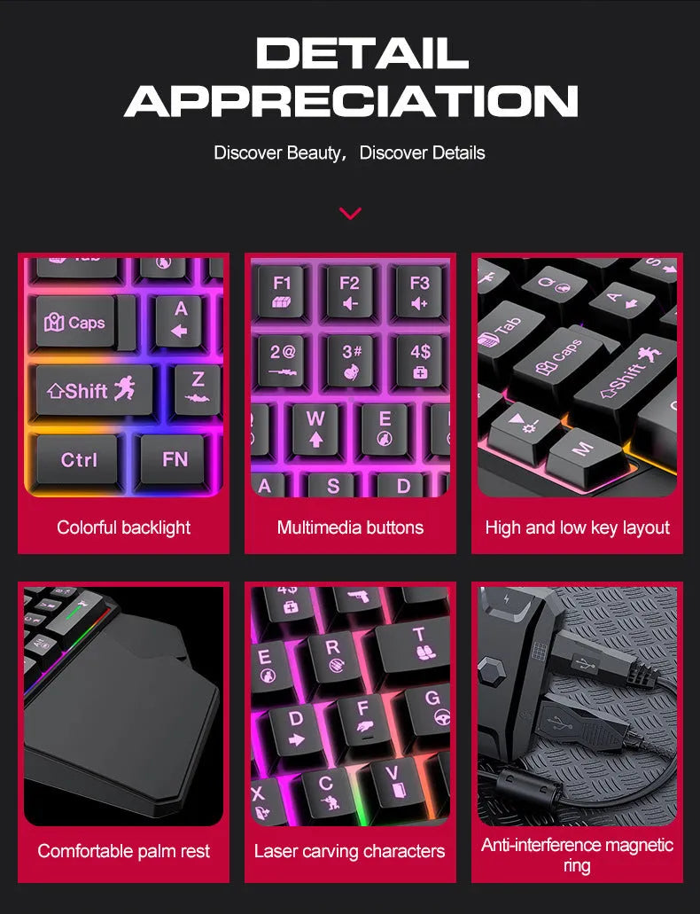 Lei Lang TF900 wired mouse and keyboard set in paper box, plastic construction, 1.5m cable