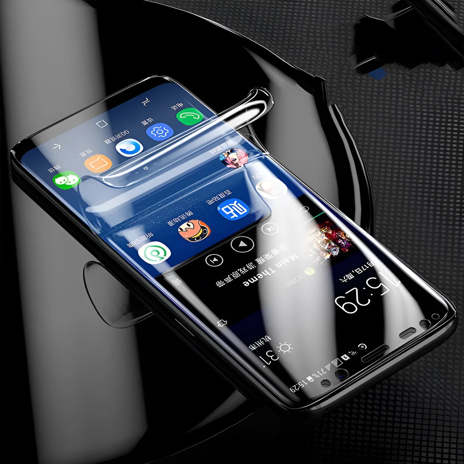 Purple light matte hydrogel curved screen protector for Samsung Galaxy S7 Edge, S8, S9 Plus phones.