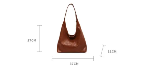Casual soft leather shoulder bag with large capacity and sandwich pocket in street trend style