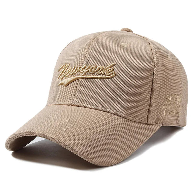 Hard crown baseball cap with embroidered letters in cotton, adjustable size, breathable sunshade