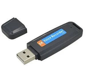 Black and white creative USB flash drive with voice card function on a plain background