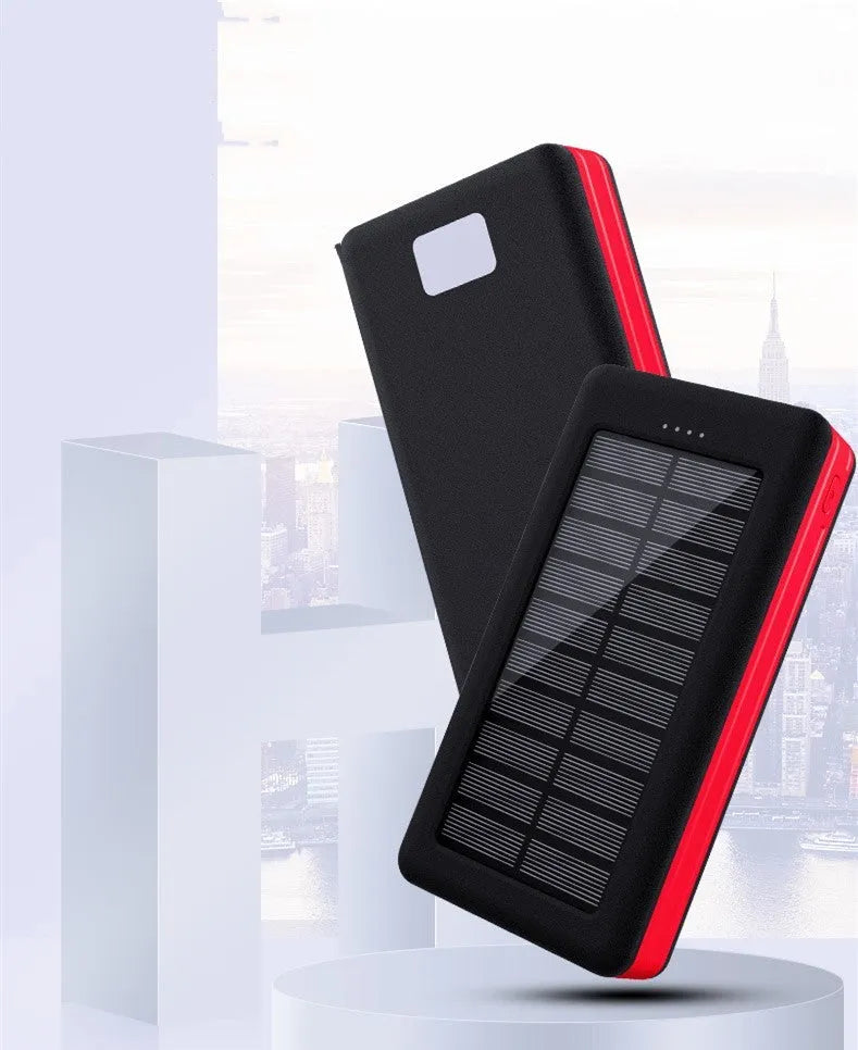 30000mAh solar power bank for outdoor camping with multi USB ports in black