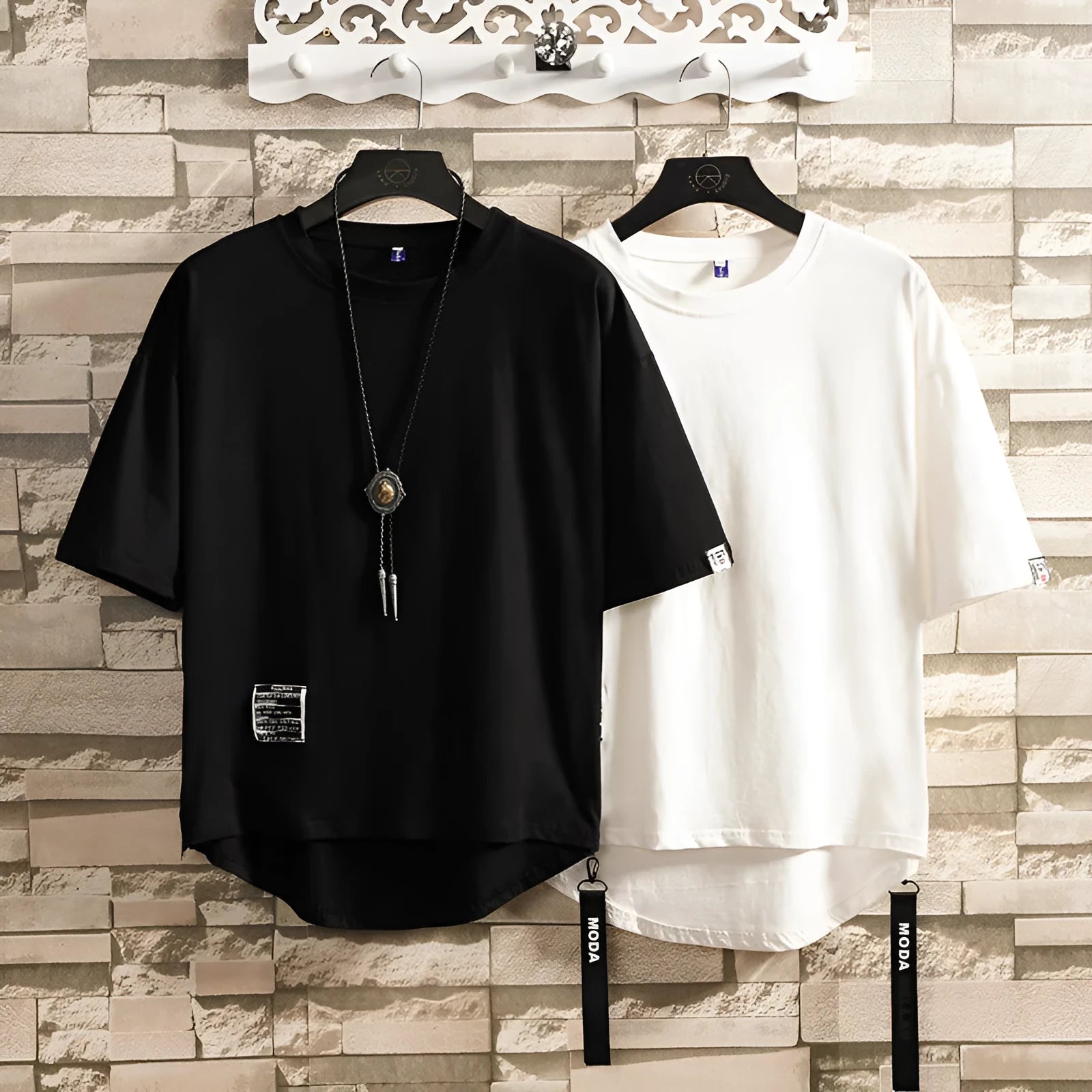 Men's summer cotton wide zipper T-shirt in loose fit white colour plain round neck short sleeve