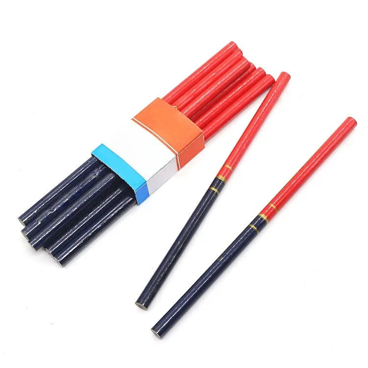 Red and blue carpenter's pencils 10-piece set with round wooden design