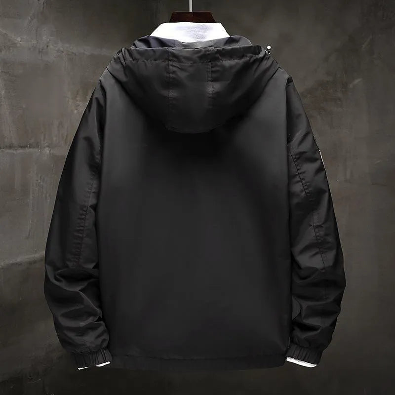 Hong Kong style jacket for men in black, lightweight polyester blend fabric