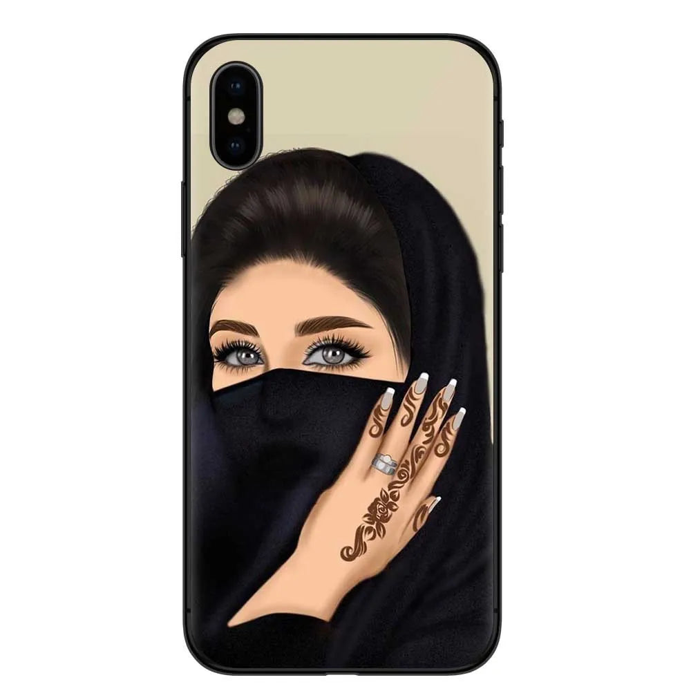 Islamic hijab veil girl TPU phone case with rhinestones floral letters painted design for iPhone
