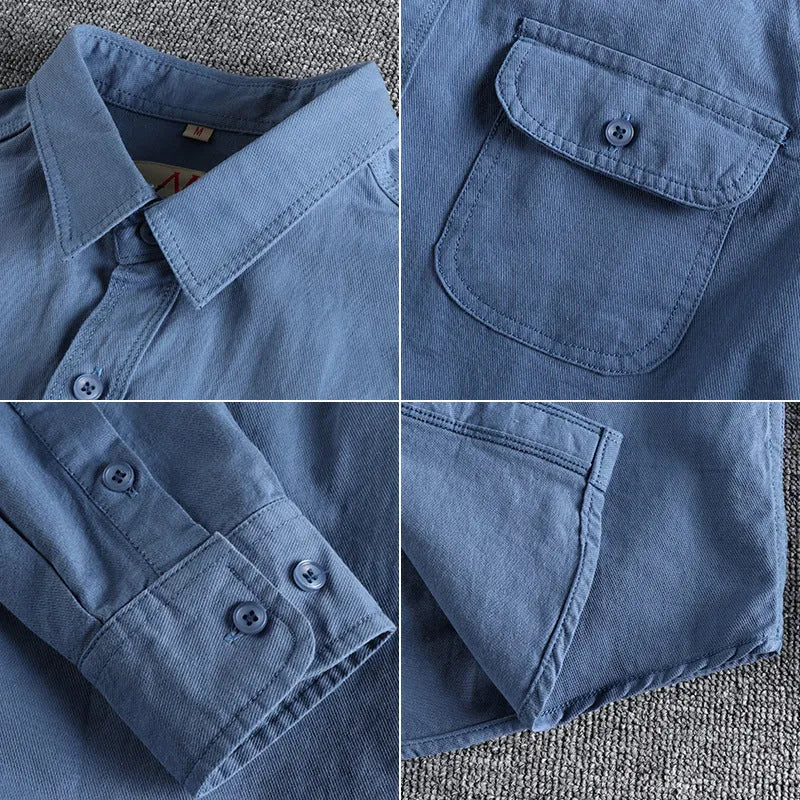 Men's cotton cardigan-style long sleeve shirt in solid white or light blue colour