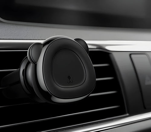 Baby Bear Magnetic Car Phone Holder in black with a phone attached on a car dashboard
