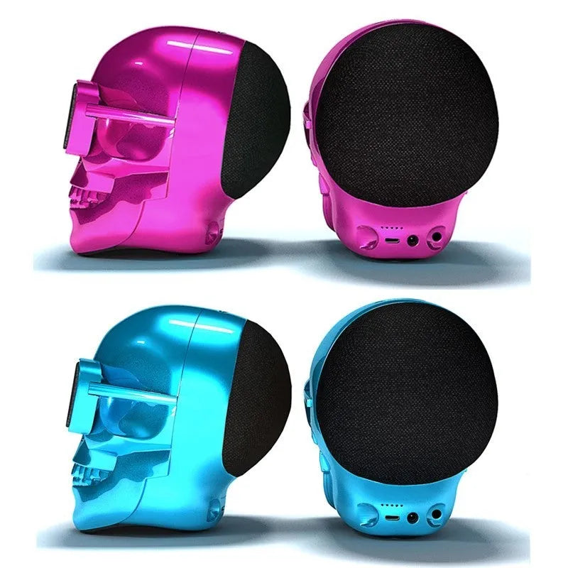 Skull-shaped wireless Bluetooth speaker with 10-hour battery in various colour options