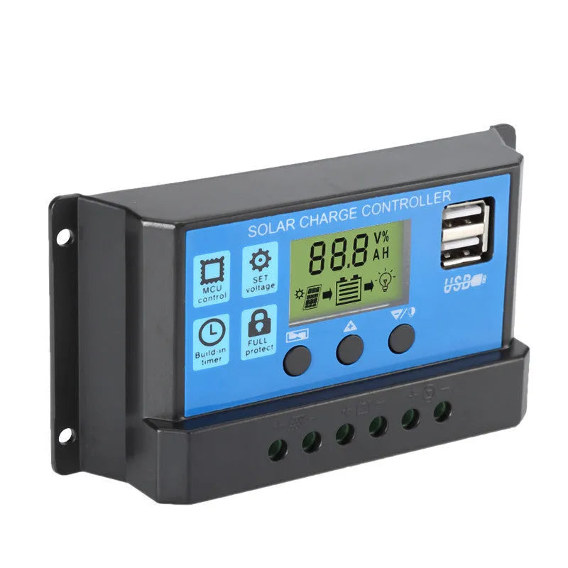 Solar LCD charge and discharge controller with large screen and PWM charging for lead-acid batteries