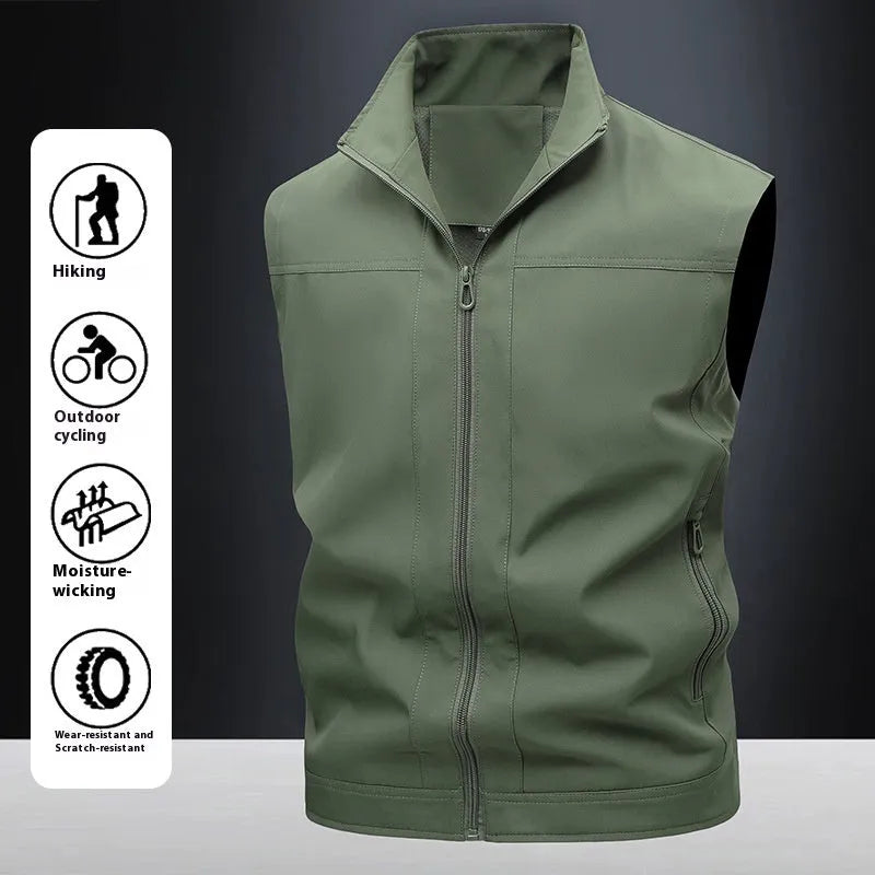 Men's casual top with stand-up collar and loose fit in Army Green colour