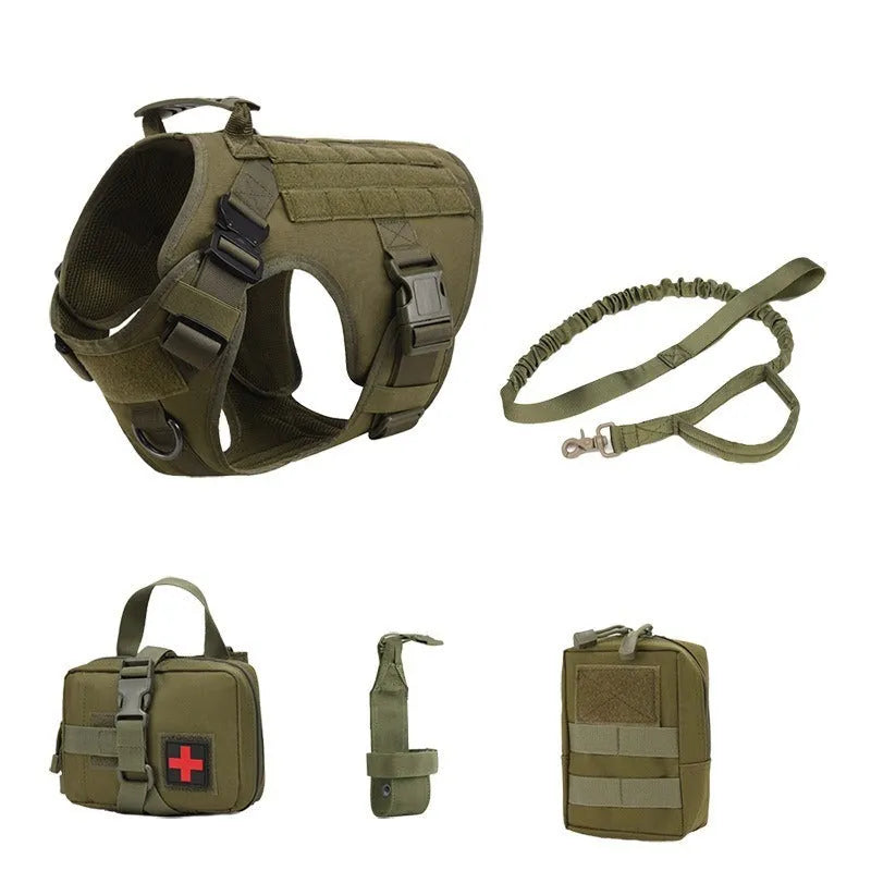 Outdoor Tactics five-piece training dog harness in camouflage style with polyester leash set