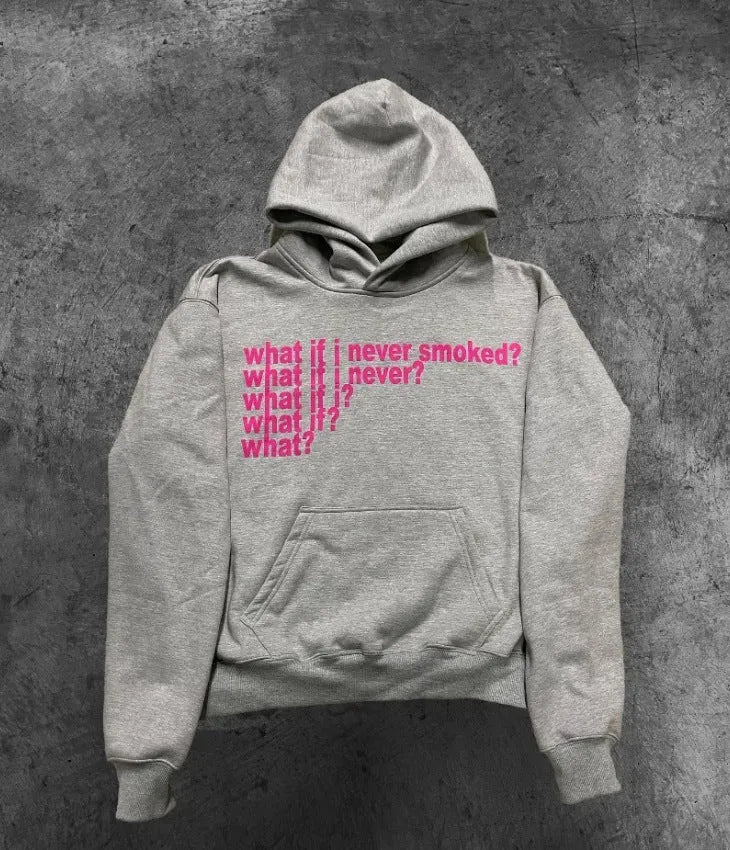 Black heavyweight hooded sweater with a graphic letter print on the front.