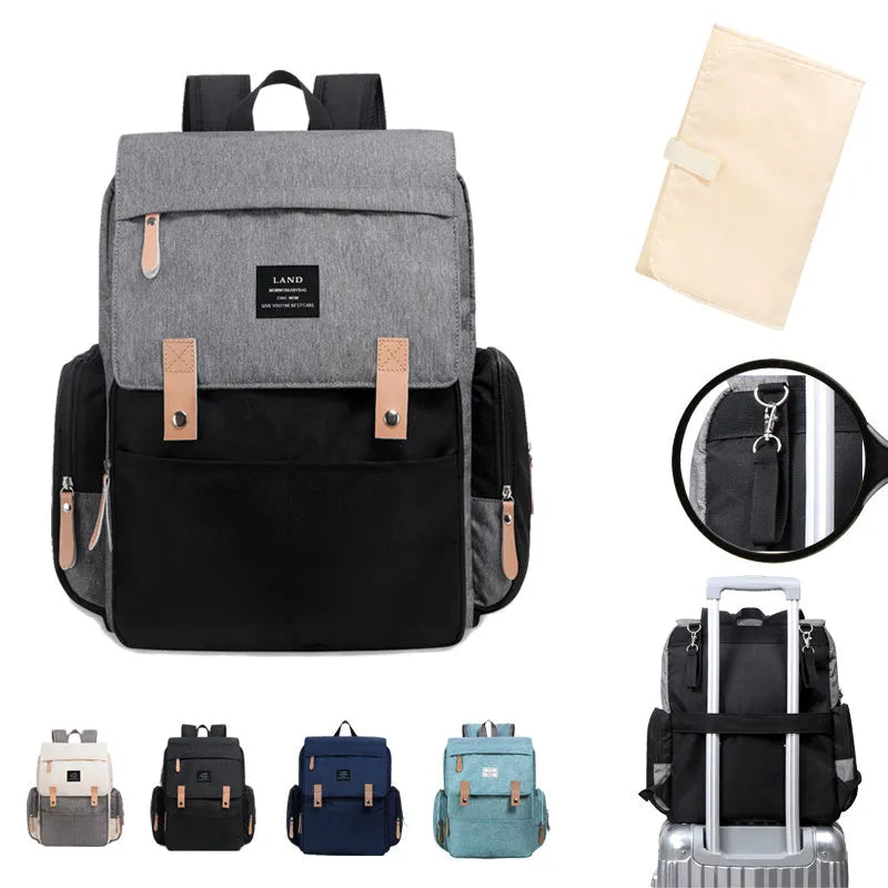 LAND large capacity oxford cloth nappy backpack with changing mat in grey colour