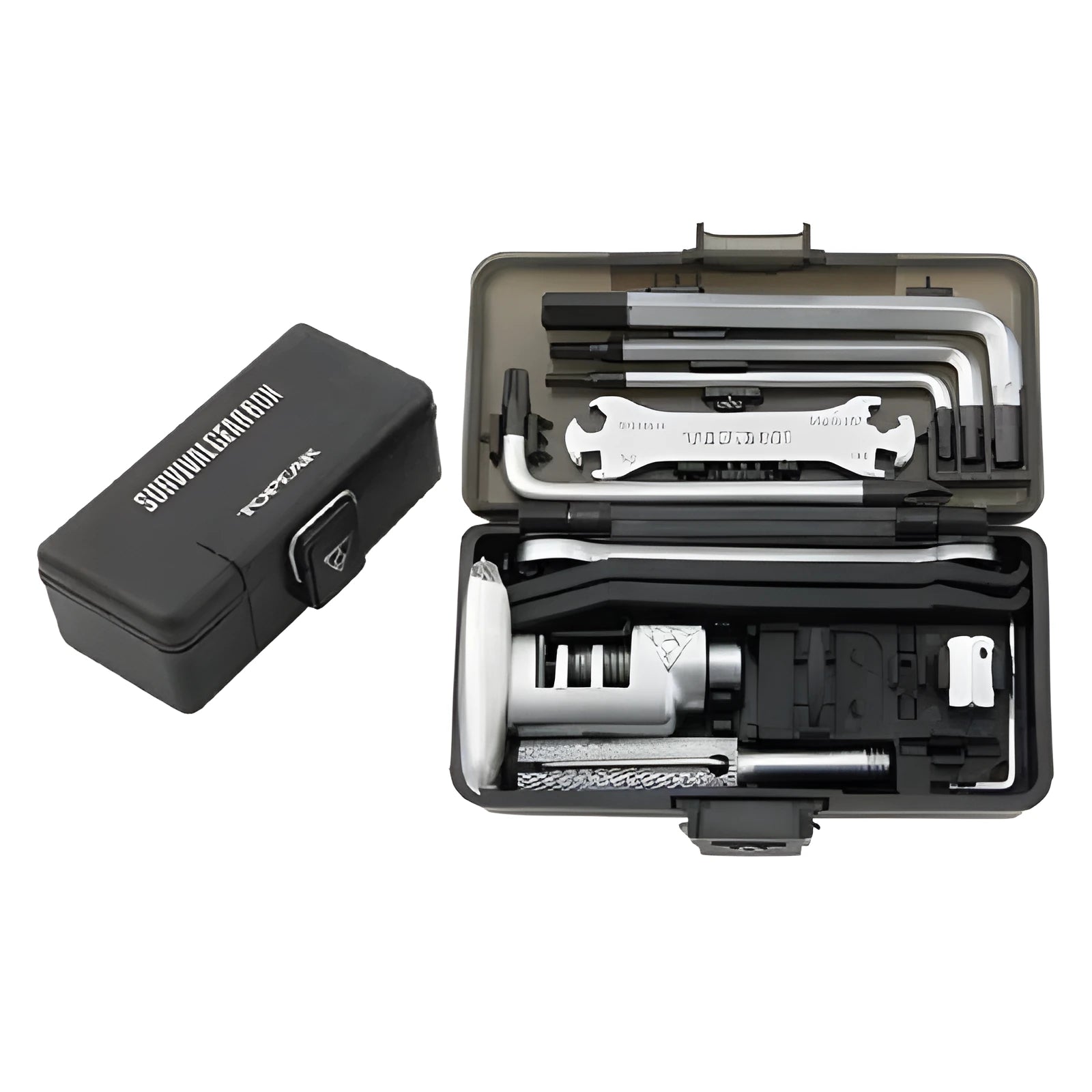 Stainless steel bicycle mountain bike repair kit with multi-tool combination equipment in black and gold finishes