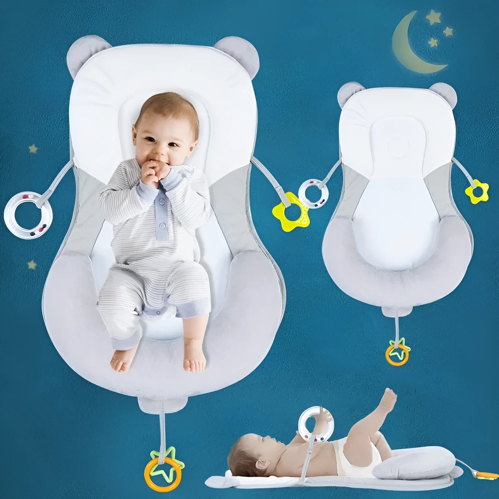 Baby positioning pad in grey colour with sleeping pad shape and polyester fiber filling