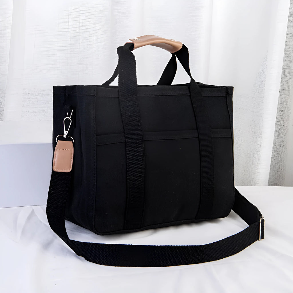 Canvas single shoulder crossbody bag oversized 36x18x28 cm black with zipper buckle
