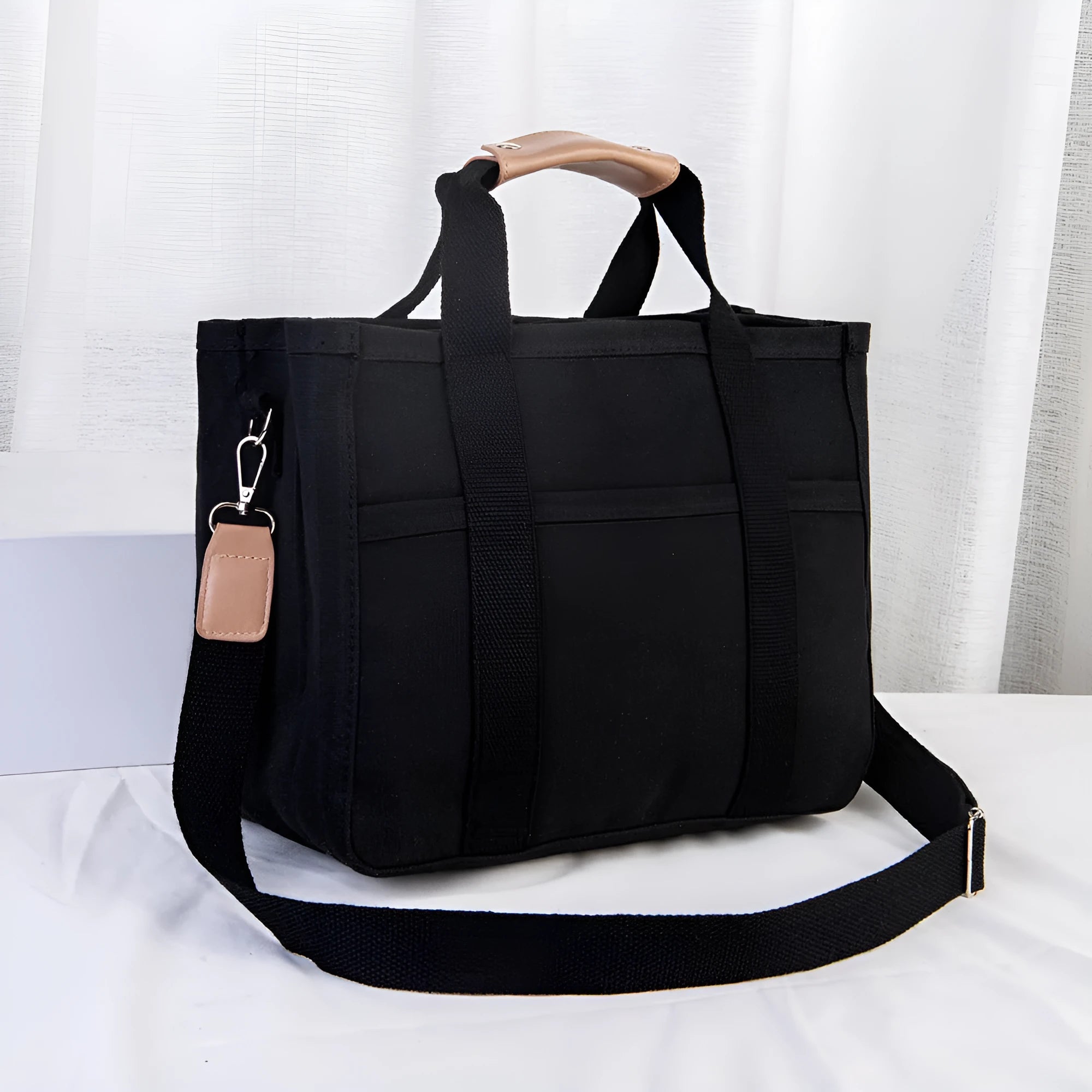 Canvas single shoulder crossbody bag oversized 36x18x28 cm black with zipper buckle