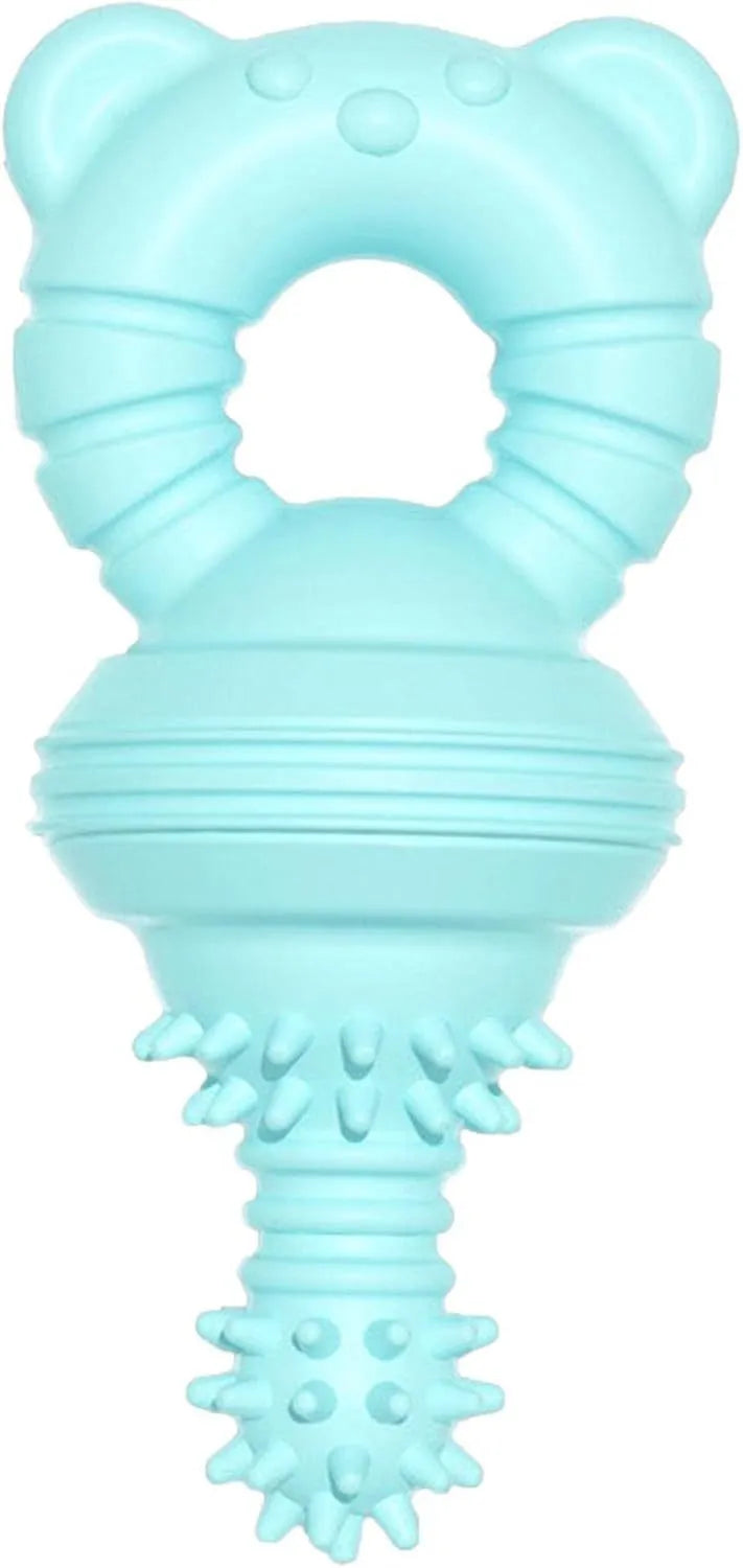 Blue molar-shaped rubber chew toy for dogs with concave-convex texture