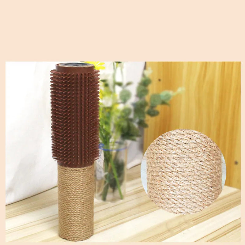 Brown sisal fibre cat scratching post measuring 30cm tall with rope texture for claw sharpening
