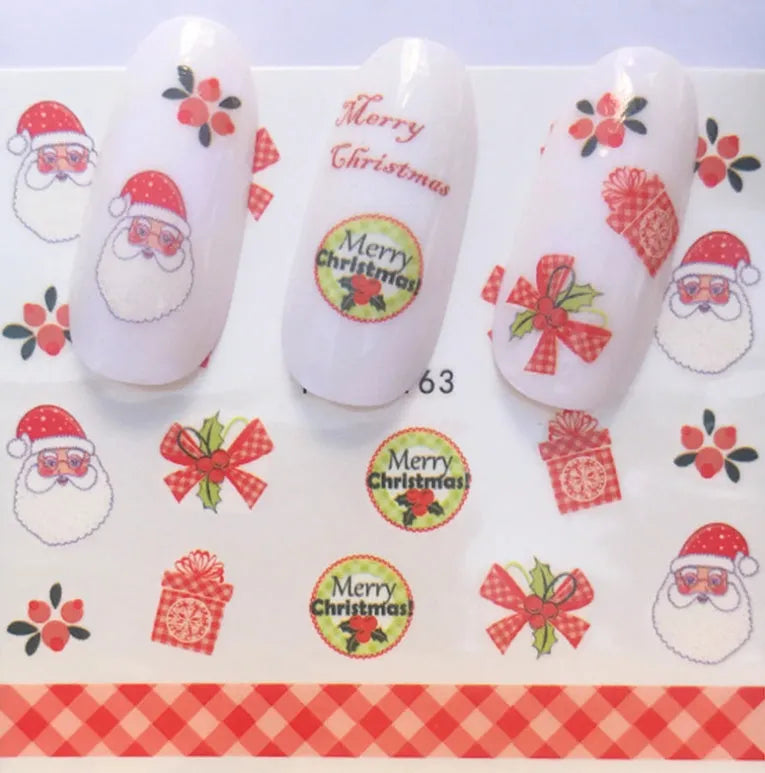 Christmas explosion models water transfer nail stickers with full coverage festive designs in 23 styles on white background