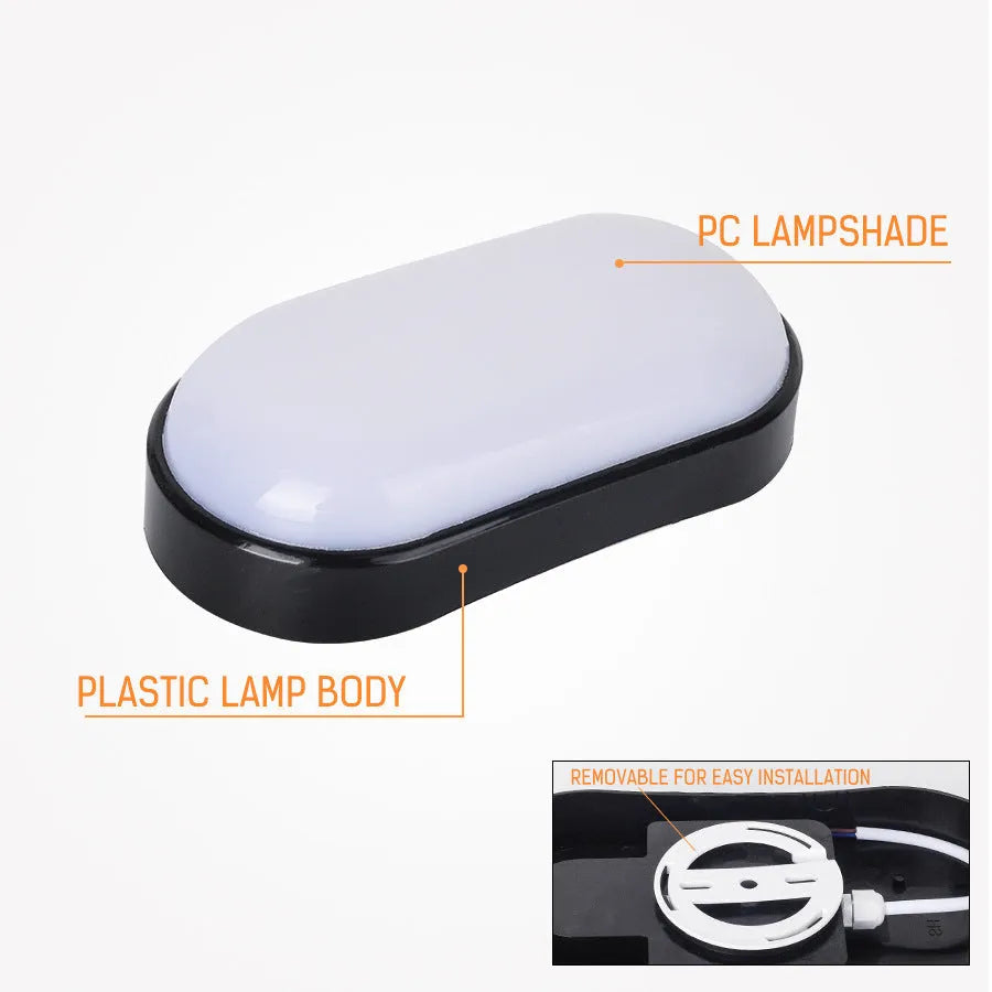 LED moisture-proof wall light, oval shape, surface mount, cool white or warm white, 15W 20W, black white finish for porch outdoor use