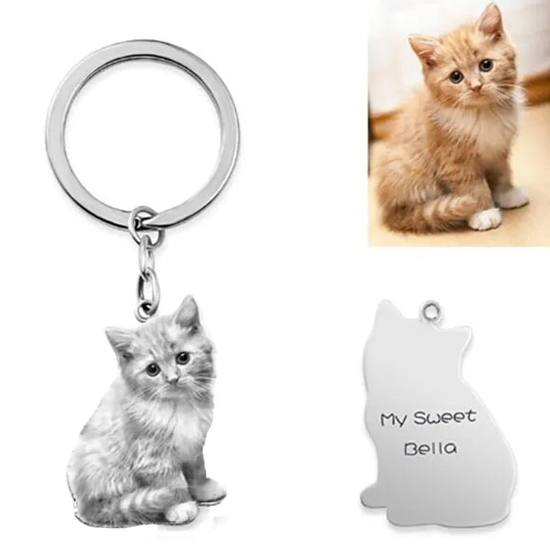 Private custom pet character photo necklace keychain in titanium steel with cross box chain