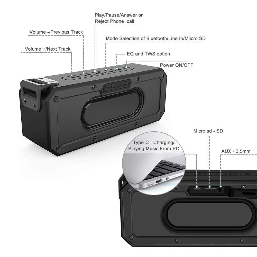 X3 PRO 40W outdoor waterproof Bluetooth speaker in black or blue with Type-C charging port
