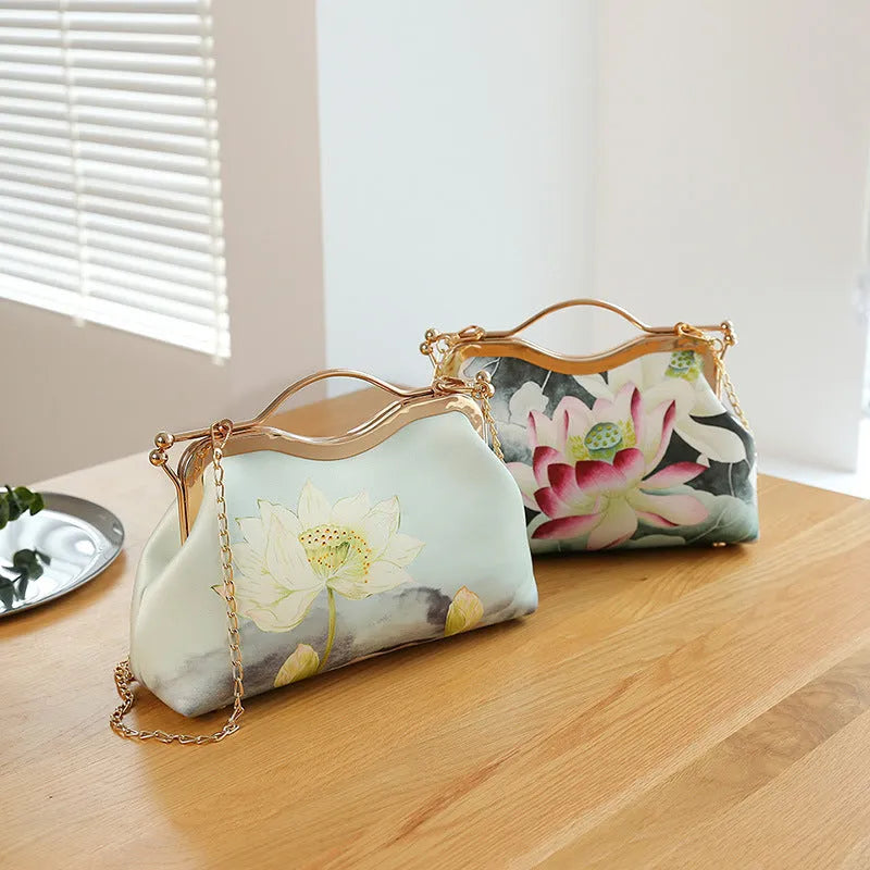 High-end ethnic style tote clutch bag for women – polyester shell shape with printed literary pattern and zipper change pocket, multiple colour options
