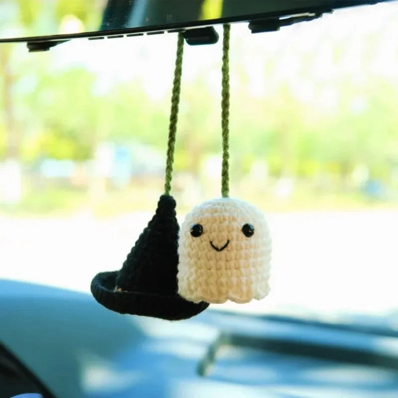 Hand-woven polyester car hanging ornament in cartoon character design
