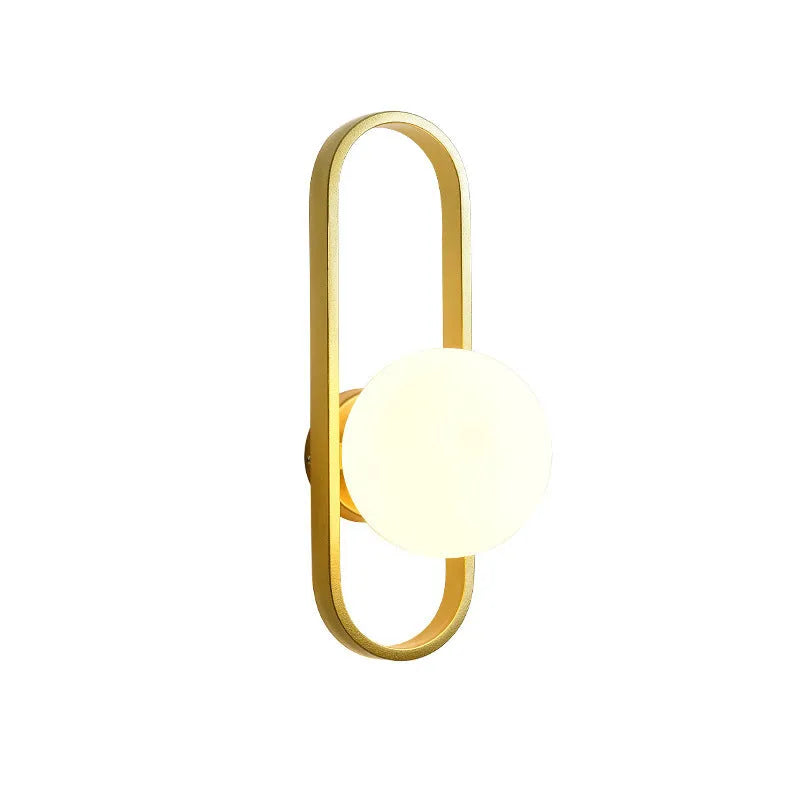 Minimalist wall lamp with glass shade and iron body in black or gold finish showing three light mode options