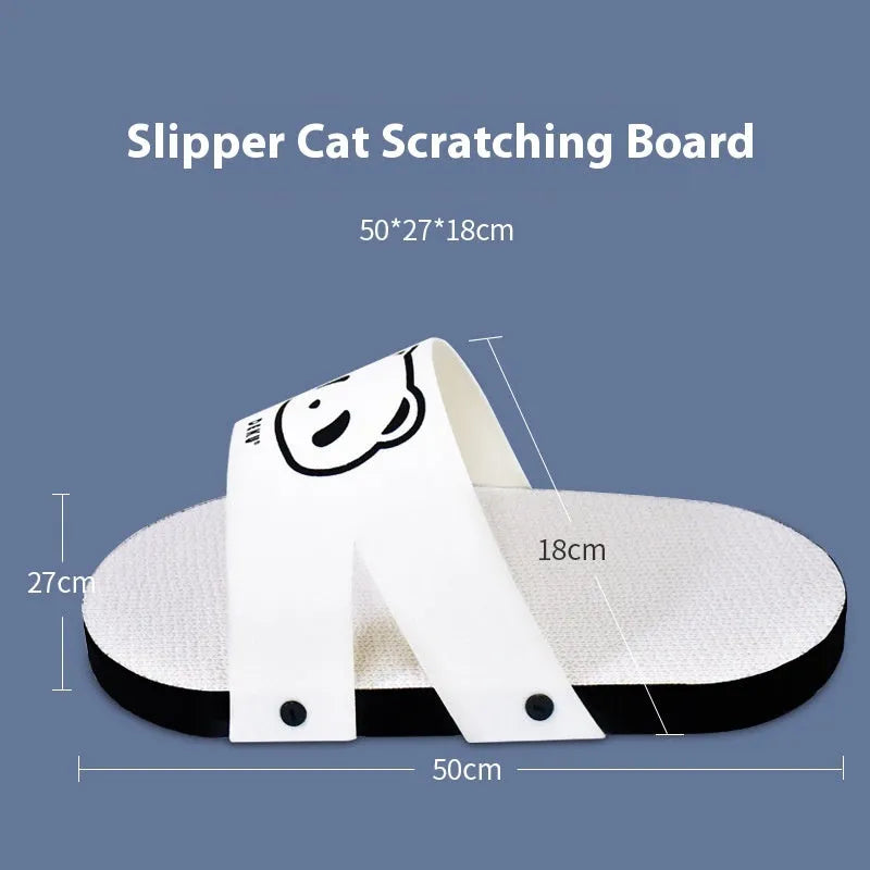 White corrugated paper cat scratch board in slipper style design on flat surface