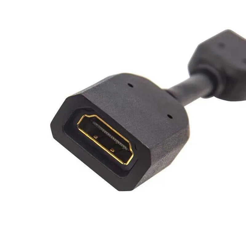 Black 10cm male to female HDMI extension cable with gold-plated plug and TPE jacket
