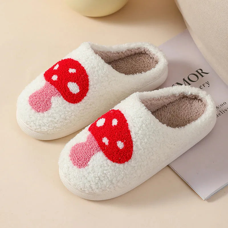 Women's cartoon plush home slippers with PVC soles in Big Love design