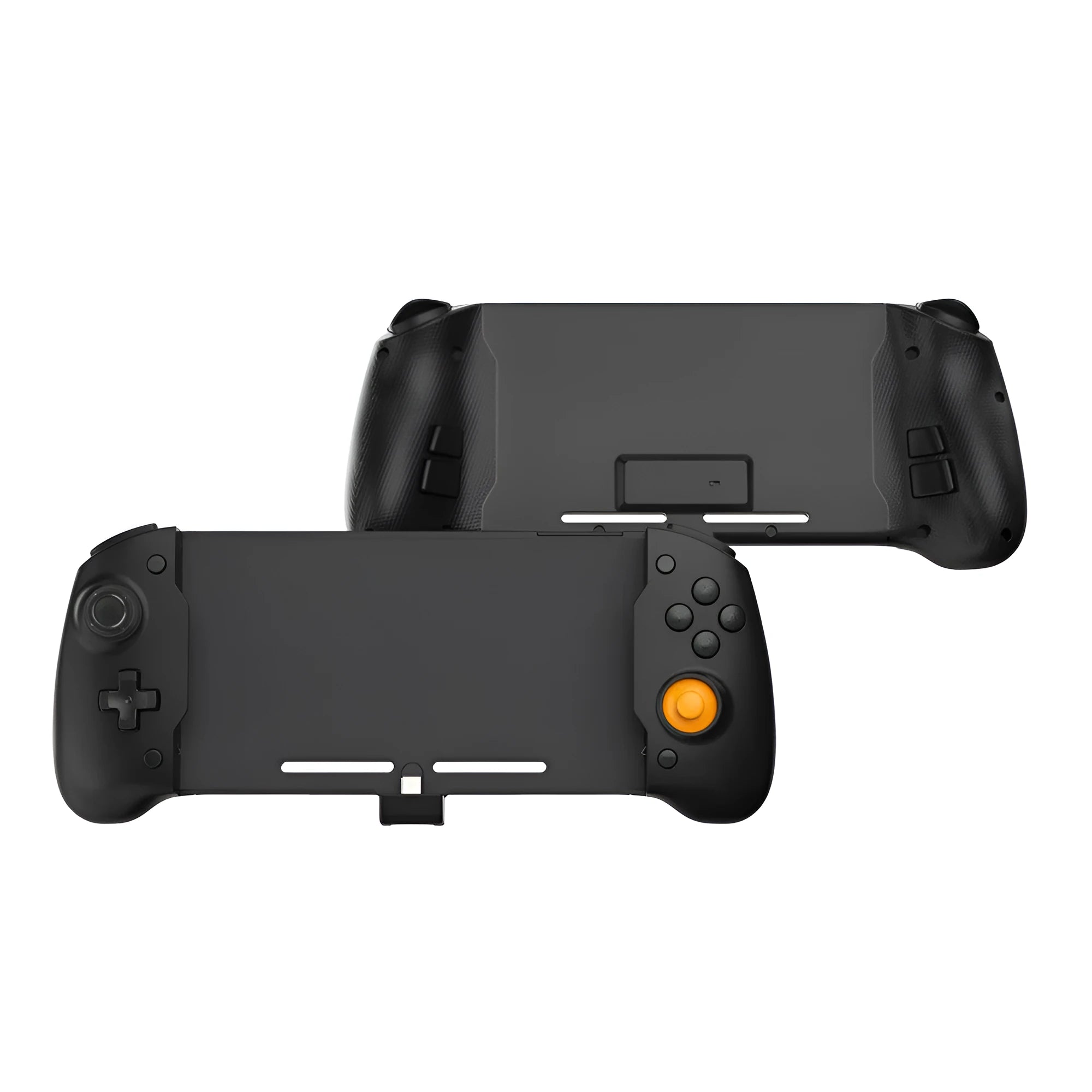 Black and white portable Nintendo Switch gamepad controller showing USB-C port.
