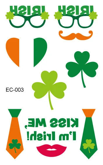 St Patrick's Day shamrock tattoo sticker paper measuring 120 × 75mm for water transfer face application