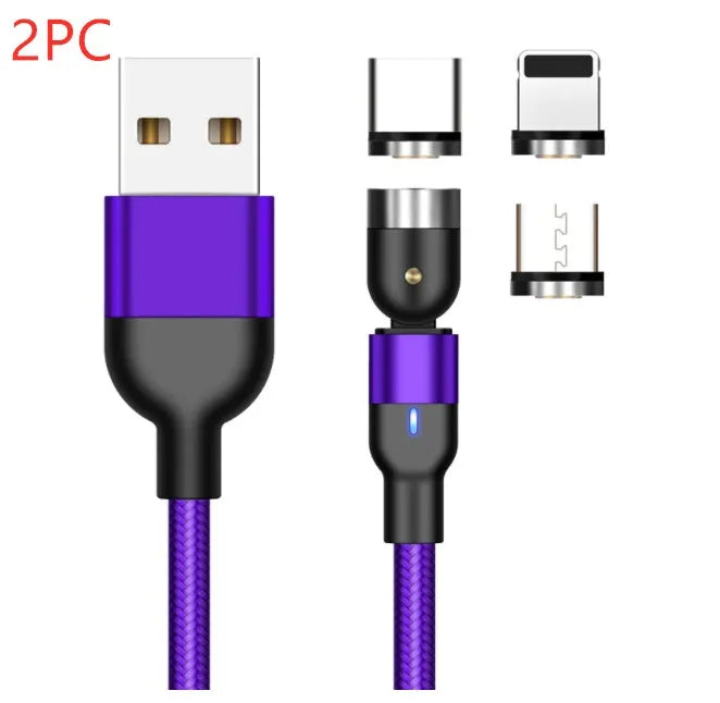 Essager black magnetic USB cable with rotating connector and blue LED light, shown next to phone