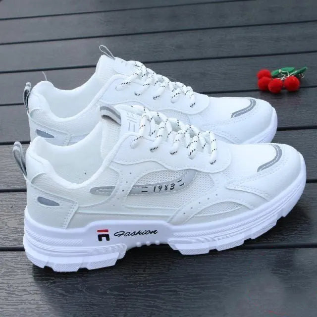 Women's board shoes in white with breathable mesh upper and super high heel