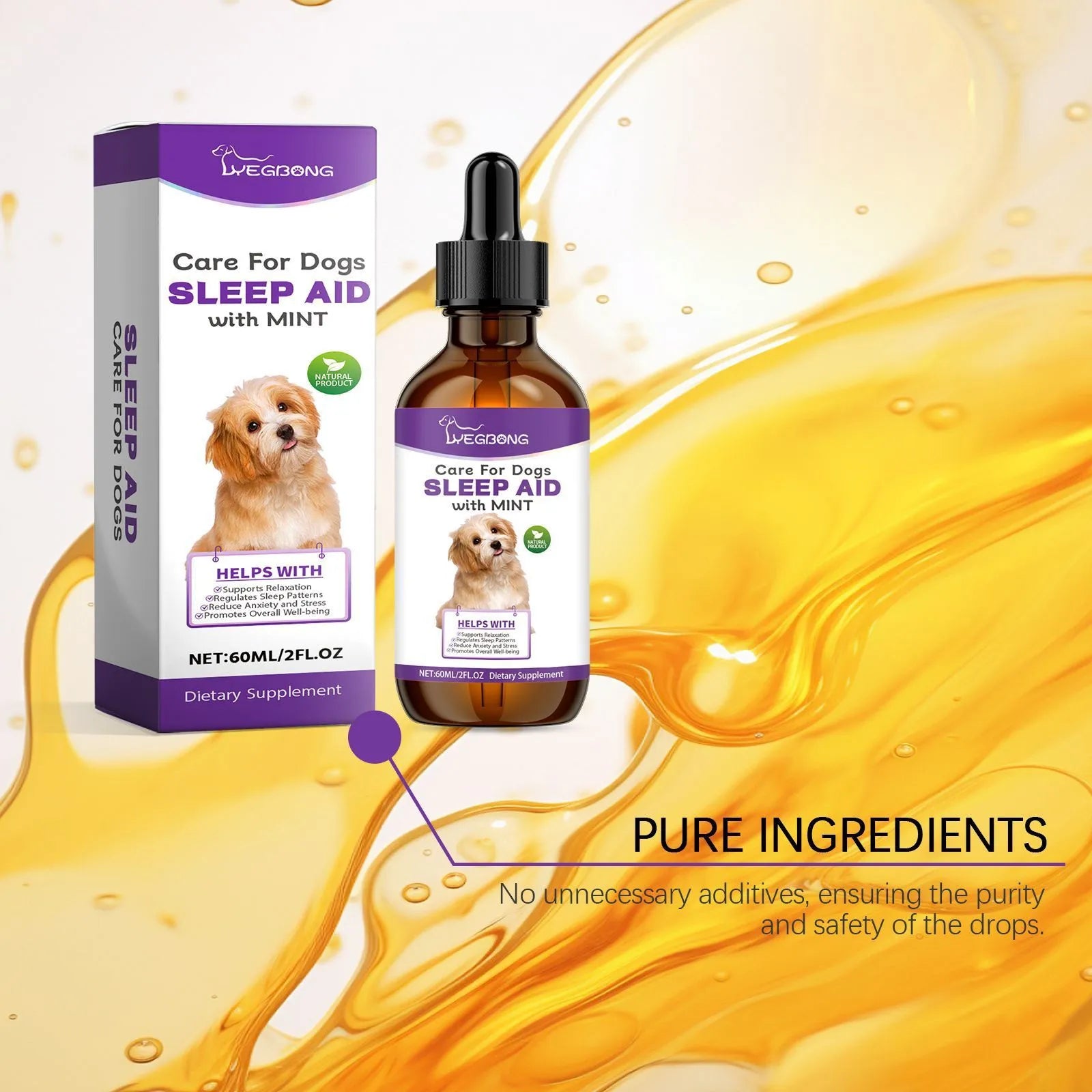 Dog sleep drops 60ml nursing aid bottle 3.3 x 12cm with mint extract